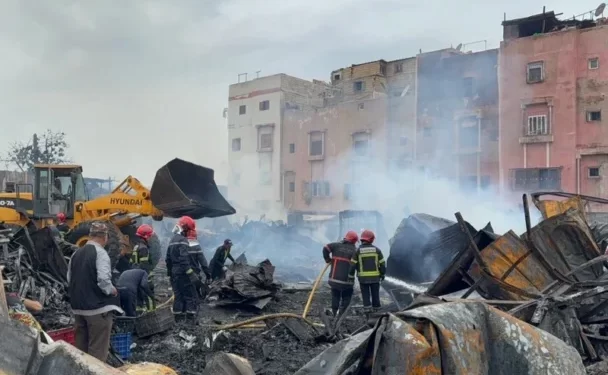 حريق مهول يأتي على سوق “المسيرة” بالدار البيضاء