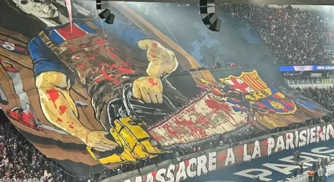 لافتة “مرعبة” تفجر أزمة بين برشلونة وباريس سان جرمان